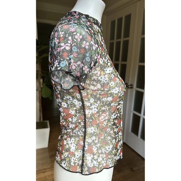 Nike Mesh Floral Sheer Top Women's Small Y2K Vintage Style Short Sleeve Stretch - Picture 6 of 8